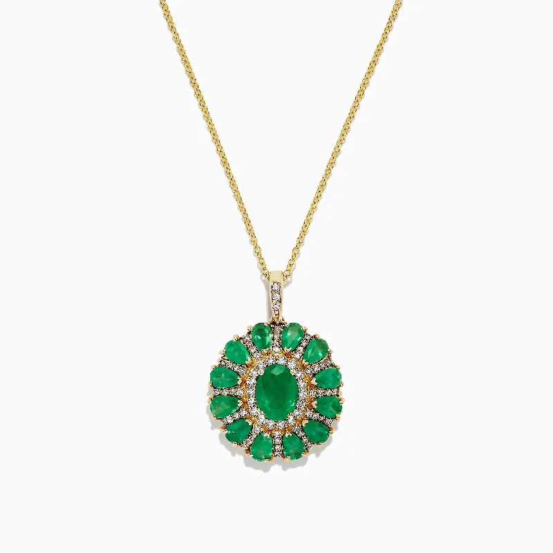 Gemma Emerald and Diamond Flower Pendant, 4.19 TCW