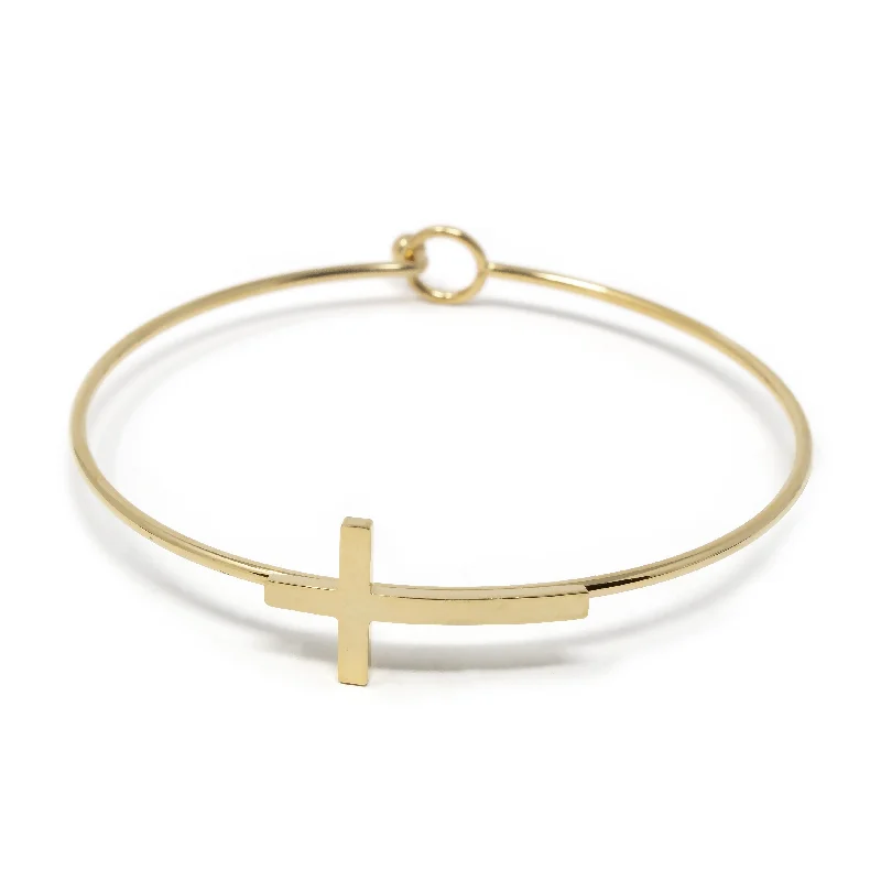 delicate floral wedding band Gold Plated Stainless Steel Cross Bangle
