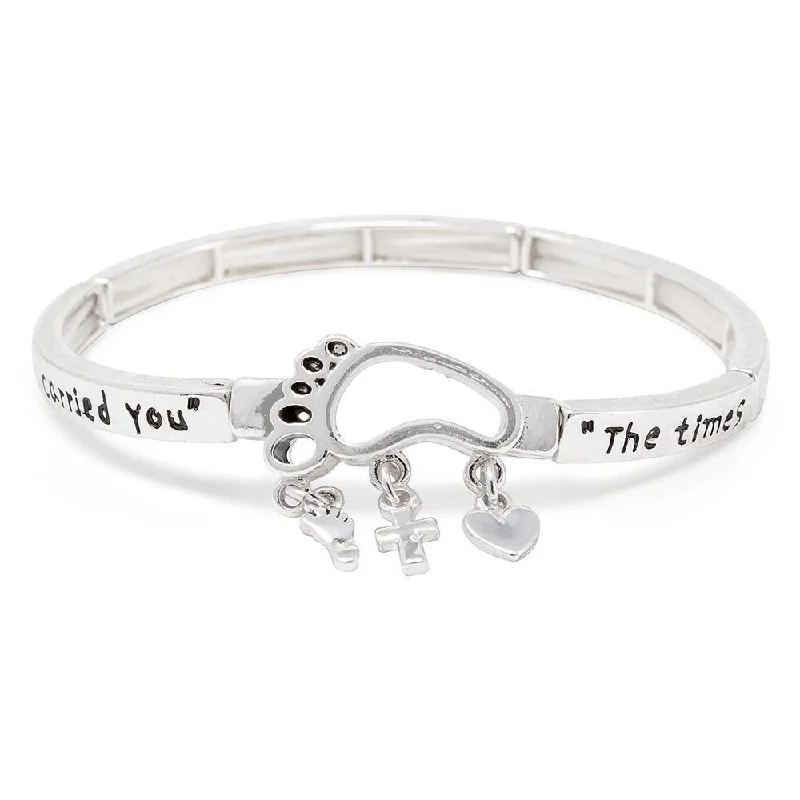 minimalist moonstone bracelet Inspirational Stretch Bracelet - Footprint Silver Tone
