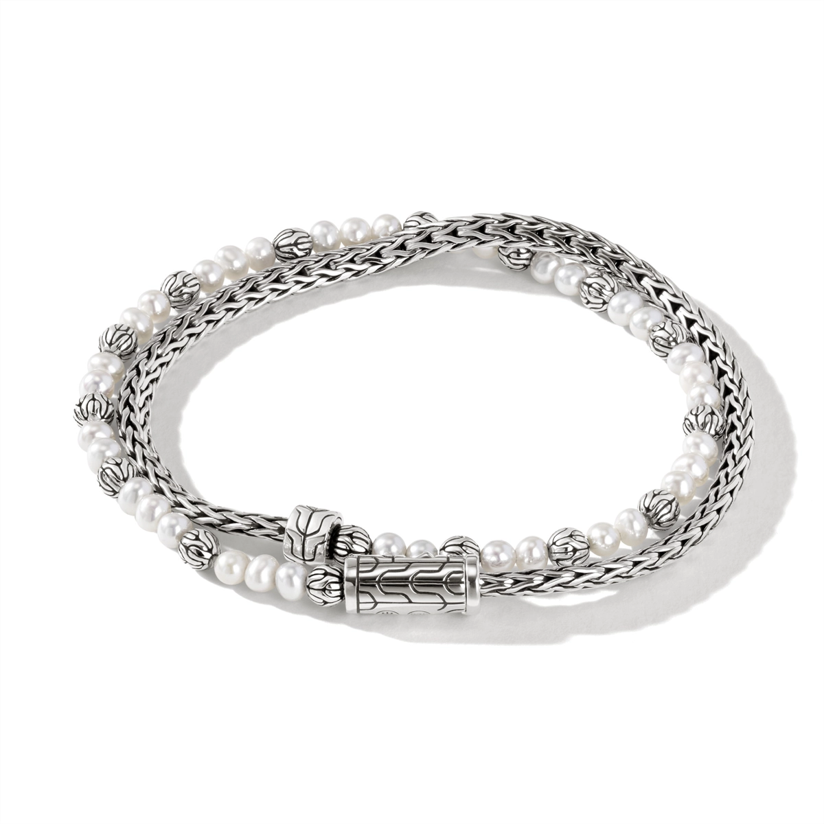 John Hardy Classic Chain Silver Double Wrap Cultured Freshwater Pearl Bracelet