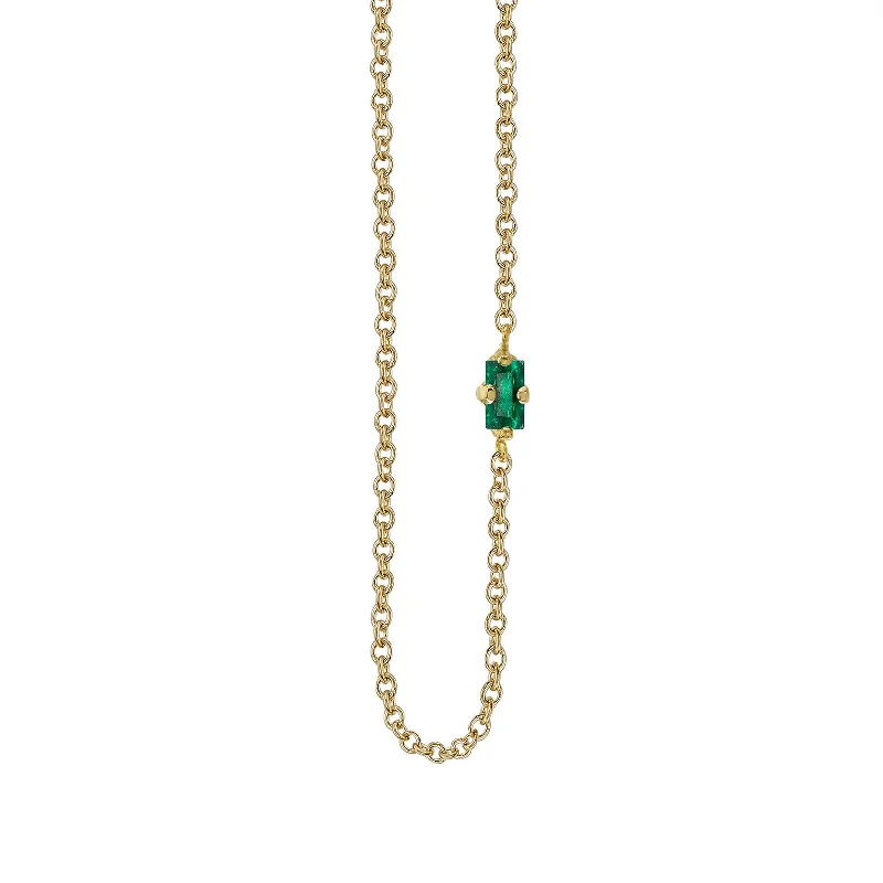 Emerald Baguette Floating Necklace