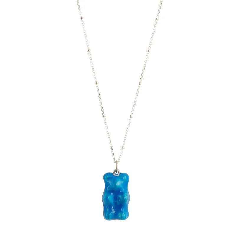 Gummy Pendant Necklace - Neon Blue & Ball Silver