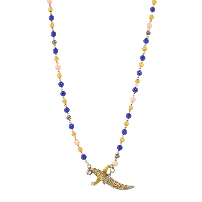 Lapis and Coral Dagger Necklace