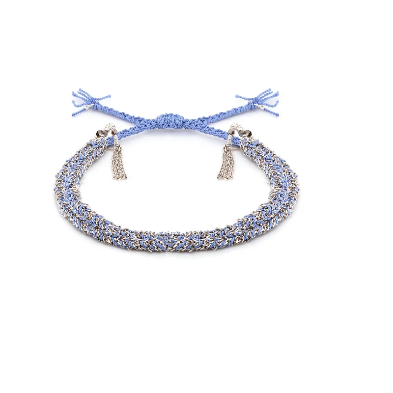 dainty gemstone choker necklace Blue Silver Fringe Bolo Bracelet