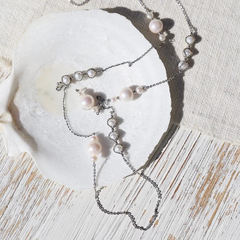 Long Asymmetrical Pearl Station Necklace