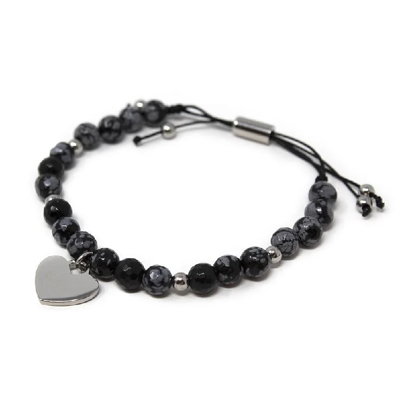 large vintage statement necklace Stainless Steel Black Bead Slider Bracelet with Heart Charm