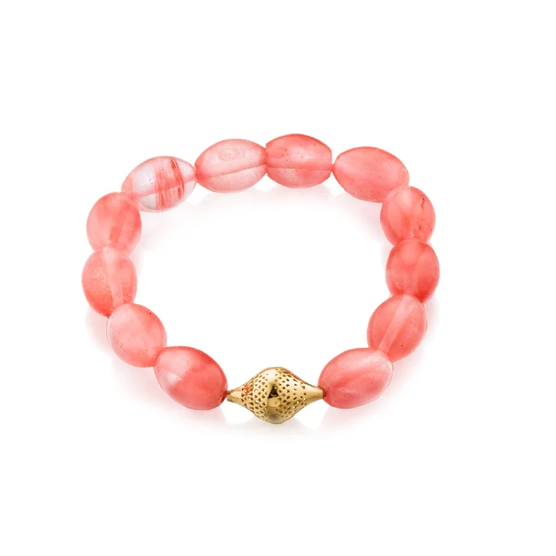 men’s engraved stainless steel bracelet Strawberry Quartz Bracelet