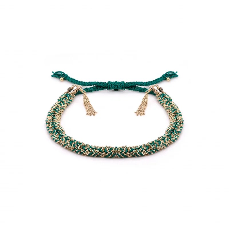 solid gold disc charm bracelet Green and Gold Fringe Bolo Bracelet