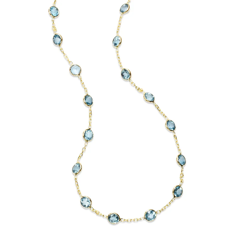 small diamond nose stud Bezel Set Blue Topaz Station Necklace, 18 Inches, 14K Yellow Gold