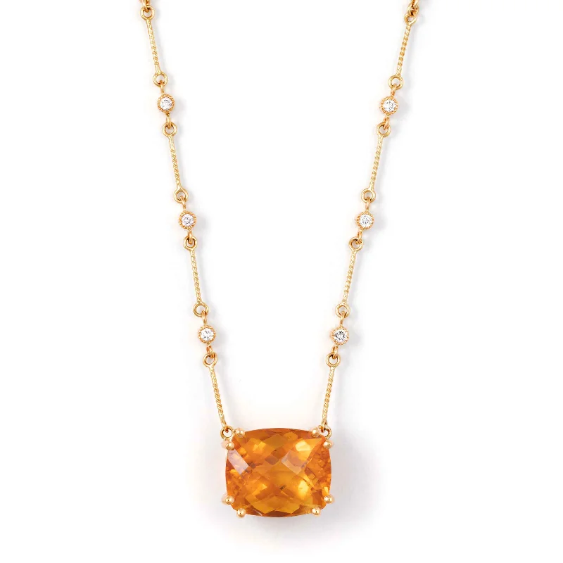dainty sapphire stacking rings Cushion Shape Citrine Necklace, 14K Yellow Gold
