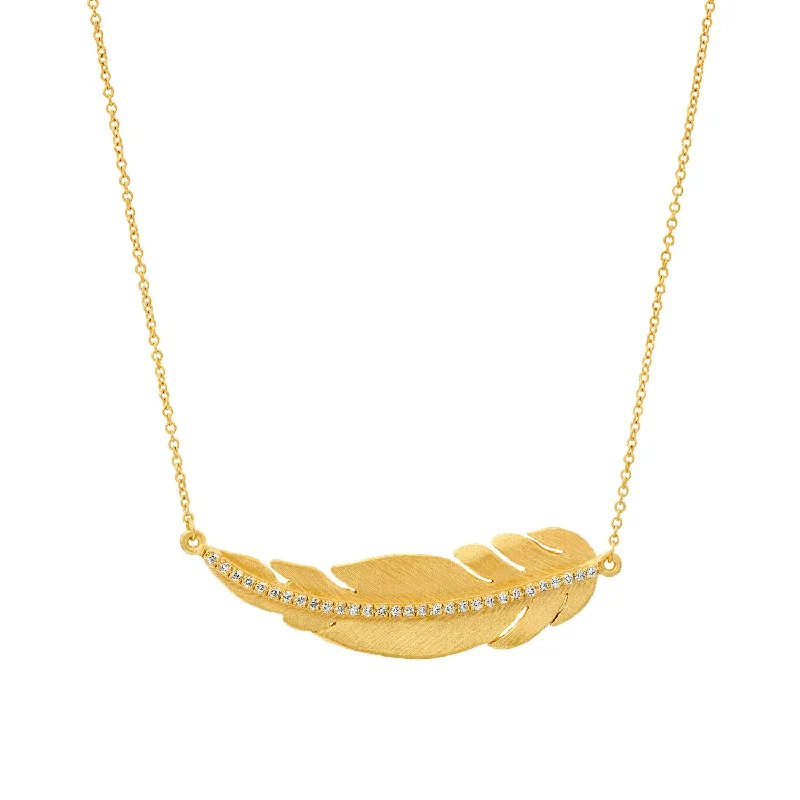 dainty silver hamsa bracelet Diamond Feather Necklace, 14K Yellow Gold