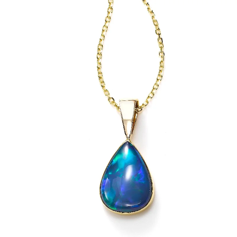 minimalist moonstone bracelet Pear Shaped Set Ethiopian Opal Pendant, 14K Yellow Gold