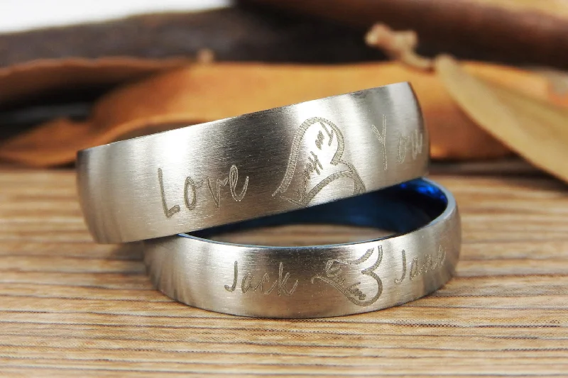 silver rope chain men Handmade Two Heart become One Heart Matching Wedding Rings, his and her promise ring, Wedding Rings Set, couple rings