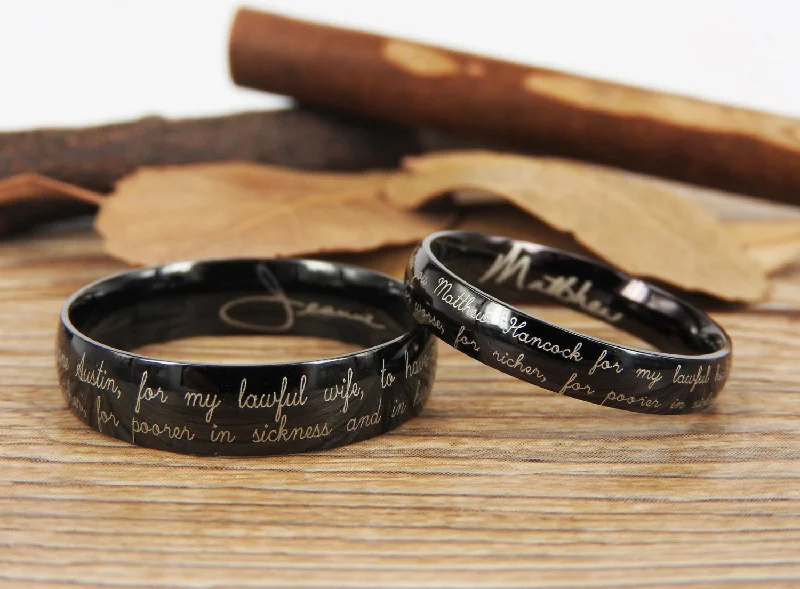 handmade braided anklet Handmade Your Marriage Vow & Signature Rings Wedding Rings, Black Matching Wedding Bands, Titanium Couple Rings Set handmade braided anklet Handmade Your Marriage Vow & Signature Rings Wedding Rings, Black Matching Wedding Bands, Titanium Couple Rings Set