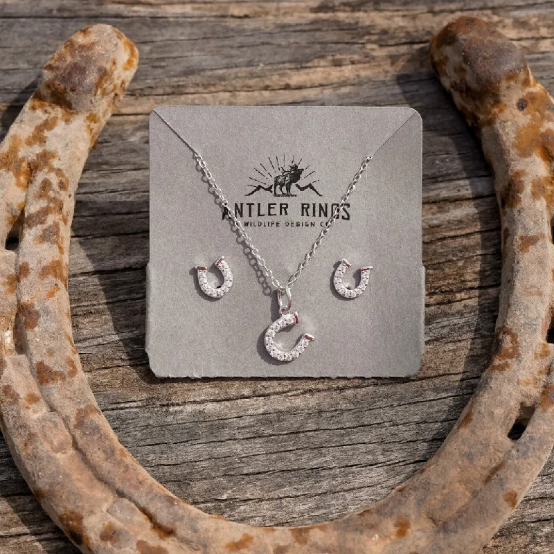 celestial astrology sign ring Horseshoe Necklace & Earrings Gift Set