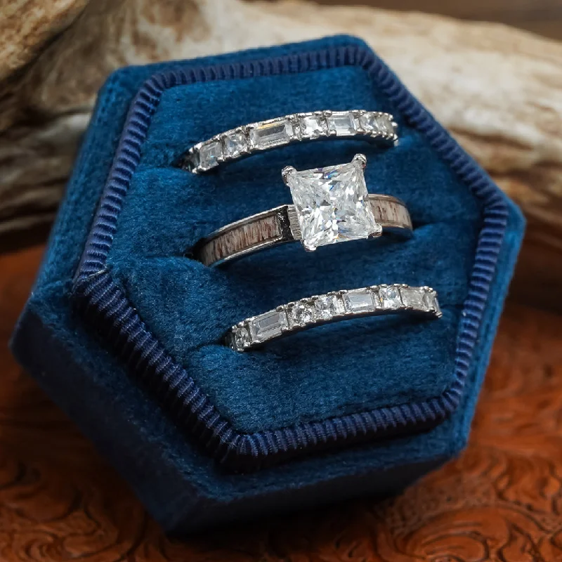 round cut diamond engagement ring Lux Grand Kenai & Baguette Wedding Set