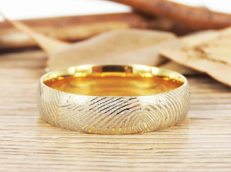 white gold infinity ring Your Actual Finger Print Rings, Family Fingerprints, Friendship Rings, Men Ring, Father's Gift, WEDDING RING -  Gold Titanium Rings 6mm